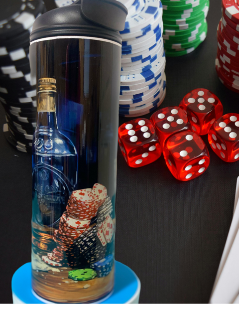 Poker Chip & Whiskey Bottle 20oz. Stainless Steel Tumbler