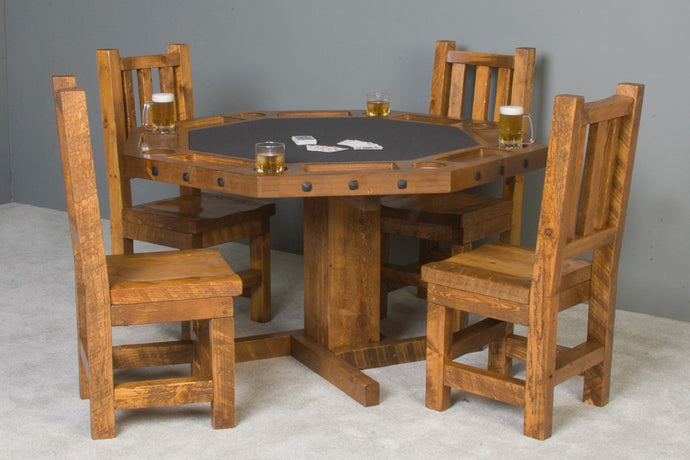 Viking Log Barnwood Poker Table with 4 matching chairs